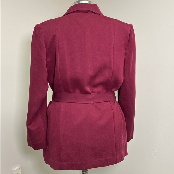 Vintage Laura Scott burgundy tie waist blazer notched collar button close 16 - Picture 2 of 13